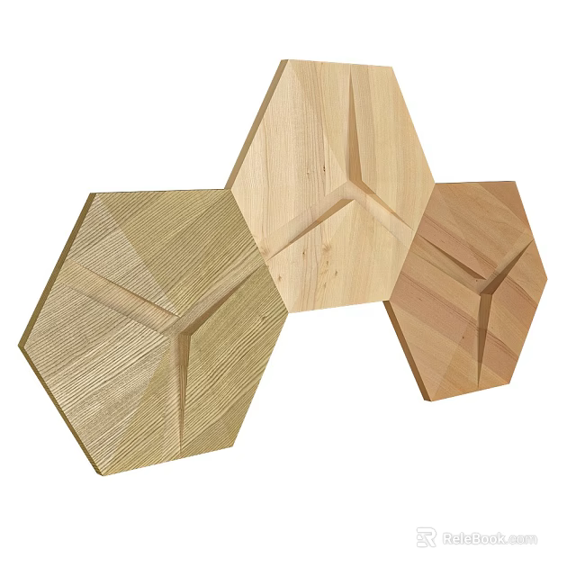 Hexagonal Wooden Wall Decor Set Of Three With Natural Wood Grain Details 3d model 