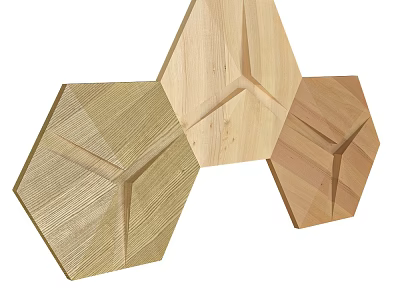 Hexagonal Wooden Wall Decor Set Of Three With Natural Wood Grain Details 3d model