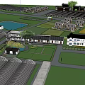 Designed Garden Landscape With Houses Pond Green Lawns Paths And Greenhouses