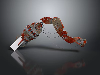 Smart Machine Red and Gray Mechanical Arm With USB Interface and Connected Cables Design 3d model