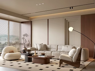 Modern Style Living Room Antique Living Room Sofa Coffee Table Combination Leisure Sofa Chair Jewelry Background Wall 3d model