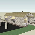 Rustic Stone Building With Pitched Roof Chimney Wooden Deck And Basketball Hoop