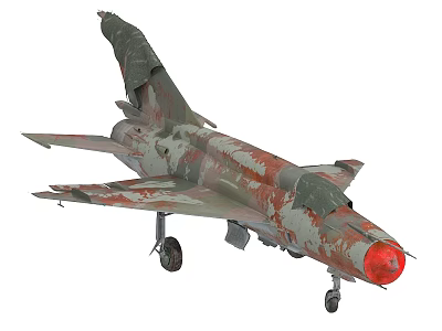 Military Fighter Jet With Camouflage Paint Red Nose And Landing Gear Down 3d model