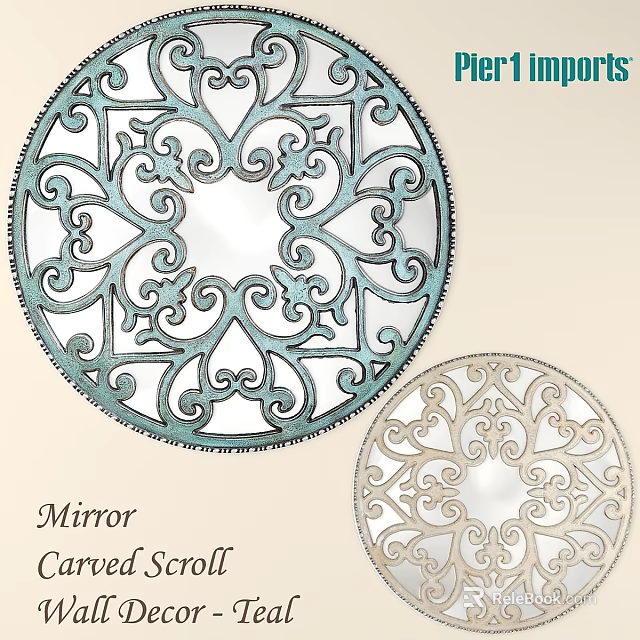 Round Carved Mirror With Intricate Patterns In Blue And Light Color Styles 3d model 