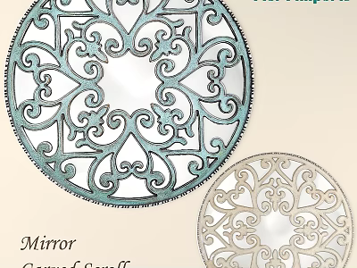 Round Carved Mirror With Intricate Patterns In Blue And Light Color Styles 3d model