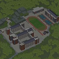 Modern School Buildings Featuring Sports Field Swimming Pool And Green Tree Surrounded Campus