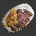 Yellow Potato Chips And Red Sliced Meat Served On White Plate