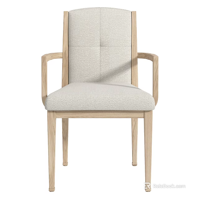 Modern Light Wood Dining Chair With Upholstered Seat Backrest Armrests And Stitching Details 3d model 