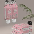 Pink Floral Pattern Tissue Packs With Stacked Boxes And Green Palm Plant