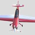 Red and White Fixed Wing Airplane with Propeller Wings and Tail Stripes