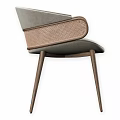 Modern Comfortable Leisure Chair With Gray Fabric And Woven Rattan Back And Wooden Legs