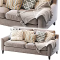 Modern Light Gray Two Seater Sofa With Patterned Cushions And Pom Pom Blanket 3d model