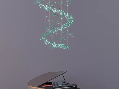 Stylish Grand Piano with Colorful Art Brushes and Acrylic Paints in Bright Studio 3d model