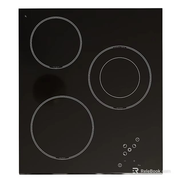 Efficient Modern Induction Cooktop Featuring Black Surface Three Circular Heating Zones And Control Buttons 3d model 