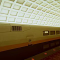 Modern Subway Station with Sleek Train and Grid Pattern Ceiling Lights 3d model