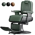 Green Leather Salon Chair With Ergonomic Design Adjustable Armrests And Footrest