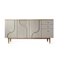 Minimalist Light Gray Storage Cabinets with Curved Doors Wooden Legs and Drawers