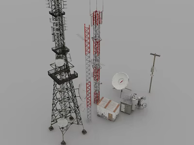 Industrial Equipment Including Communication Towers Satellite Dishes And Utility Poles 3d model