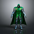 Game Movie Character Wearing Green Cape And Metallic Armor Detailed 3D Design