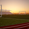 Modern School Sports Complex With Football Field Grandstand Running Track And Sunset View