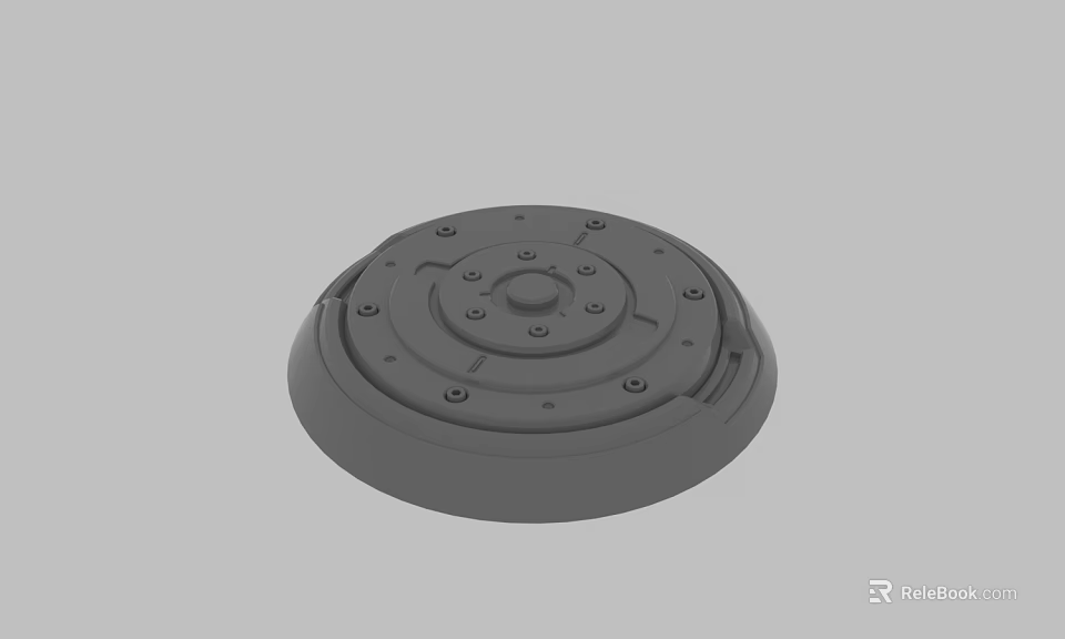 Gray Round Base 3D Model With Concentric Circles And Multiple Holes 3d model