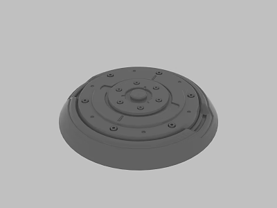 Gray Round Base 3D Model With Concentric Circles And Multiple Holes 3d model