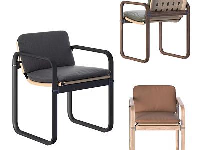 Modern Leisure Chairs With Metal Wooden Frames And Soft Gray Brown Fabric Cushions 3d model
