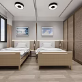 Hospital Outpatient Ward With Two Beds Wooden Furniture Wall Paintings And Windows