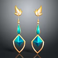 Elegant Butterfly Design Earrings with Gold Frame and Blue Teardrop Rhombus Gemstones