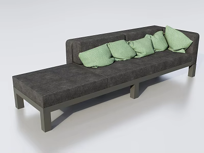 Gray Sectional Sofa with Green Cushions and Extended Chaise Lounge Design 3d model