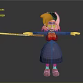 Cartoon Character With Orange Hair Glasses Purple Dress Red Top Outstretched Arms And Baton