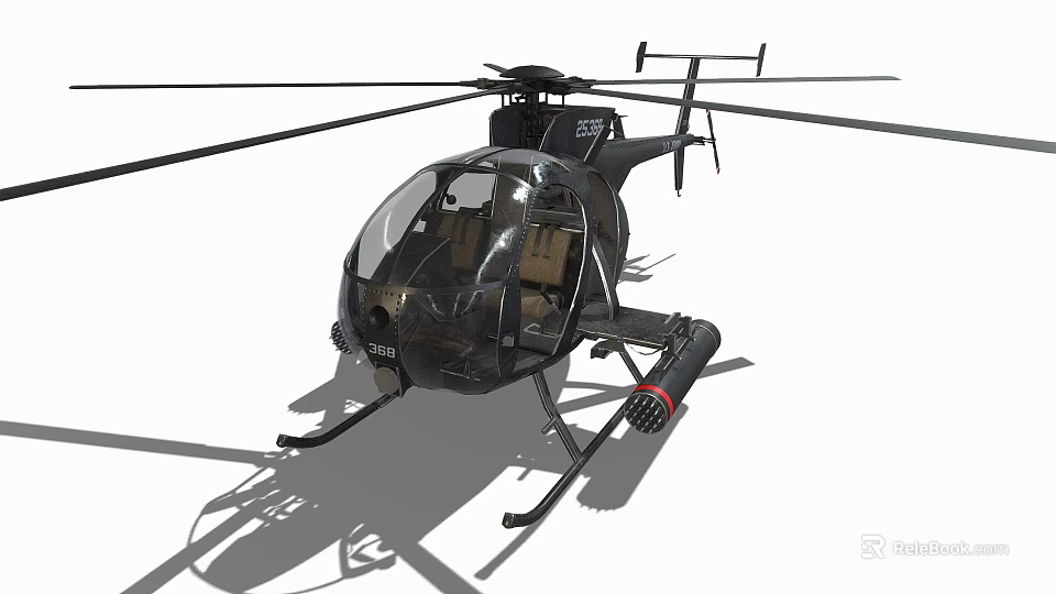 Black Military Helicopter With Rotor Blades Cockpit And Side Mounted Missile 3d model 