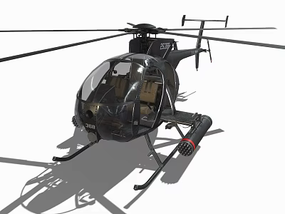 Black Military Helicopter With Rotor Blades Cockpit And Side Mounted Missile 3d model