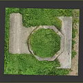 Natural Scene Model Featuring Green Grass Circular Area Octagonal Stone Structure And Stone Path