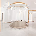 Elegant Bridal Shop Interior Design With Wedding Dress Mannequin Sofa Mirror And Potted Plant