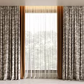 Patterned Fabric Curtains With Sheer Layer By Window Allowing Natural Light In Interior 3d model