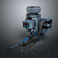 Mechanical Military Weapon Featuring Barrel Ammunition Chain Top Turret And Control Panel With Red Green Lights