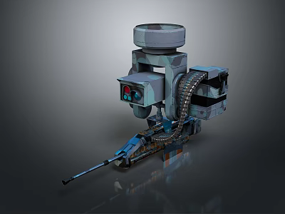 Mechanical Military Weapon Featuring Barrel Ammunition Chain Top Turret And Control Panel With Red Green Lights 3d model
