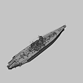 Detailed Warship Model With Grey Hull Red Bottom Turrets And Mast
