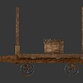 Vintage Wooden Cart With Textured Box And Wooden Posts On Wheels
