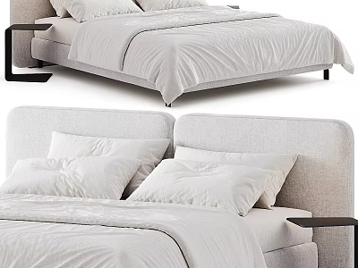 Minimalist Modern Bedroom Interior With White Bedding Upholstered Headboard And Wooden Nightstand 3d model