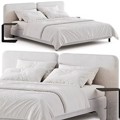 Minimalist Modern Bedroom Interior With White Bedding Upholstered Headboard And Wooden Nightstand 3d model