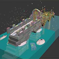 3D Model Bridge Structure With Blue Water And White Snow