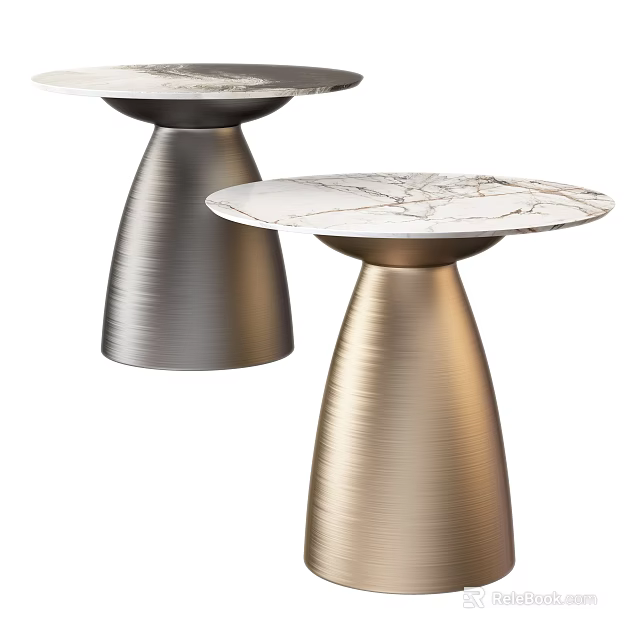 Elegant Modern Side Table With Marble Top And Metallic Gold Silver Base Design 3d model 
