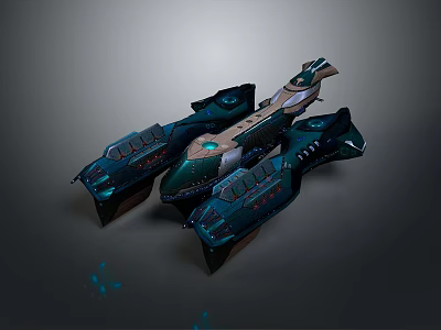 Futuristic Spaceship Model With Blue Lighting And Sleek Dark Aerodynamic Design 3d model