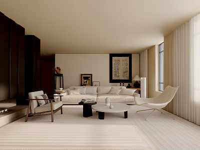 Modern Living Room Interior With Sofa Chairs Coffee Table Area Rug Dark Cabinets And Art 3d model