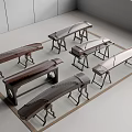 Assorted Musical Instruments And Art Supplies On Wooden Stands In Display Room