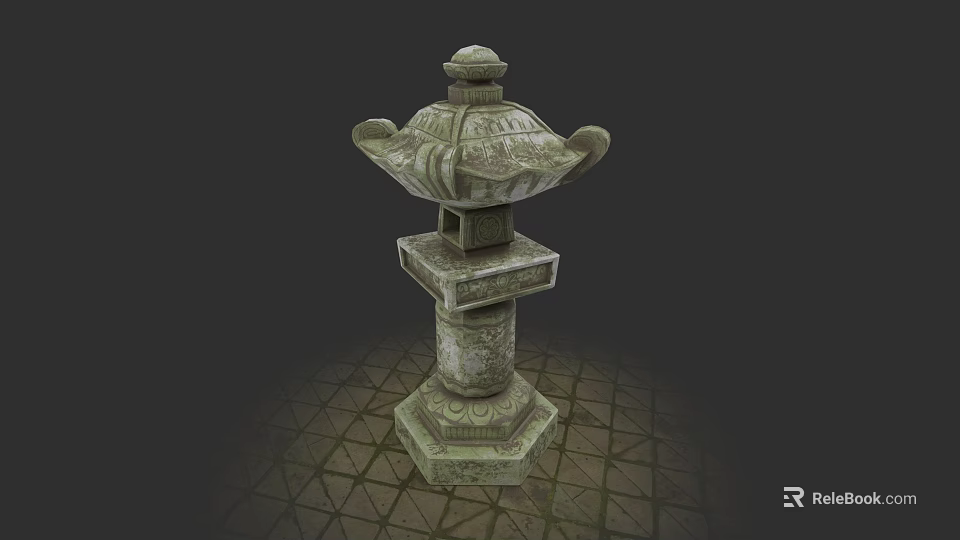 Traditional Garden Landscape Featuring Ornate Stone Lantern With Carved Pedestal Design 3d model 