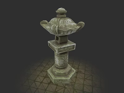 Traditional Garden Landscape Featuring Ornate Stone Lantern With Carved Pedestal Design 3d model