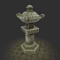 Traditional Garden Landscape Featuring Ornate Stone Lantern With Carved Pedestal Design